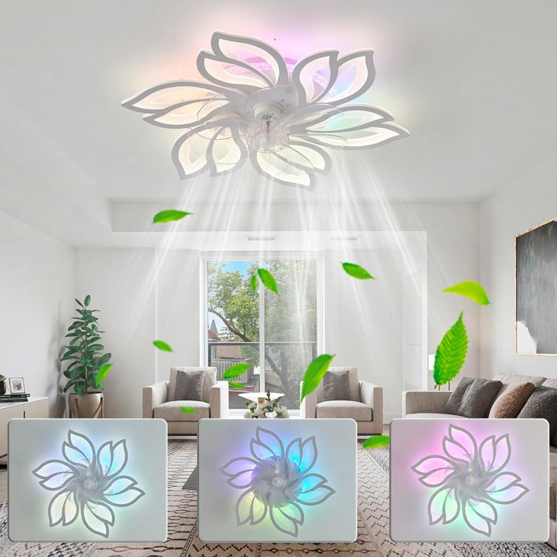 Luyaim RGB Flor Ventilador De Techo Con Luz Y Mando A Distancia Reversible Silencioso DC